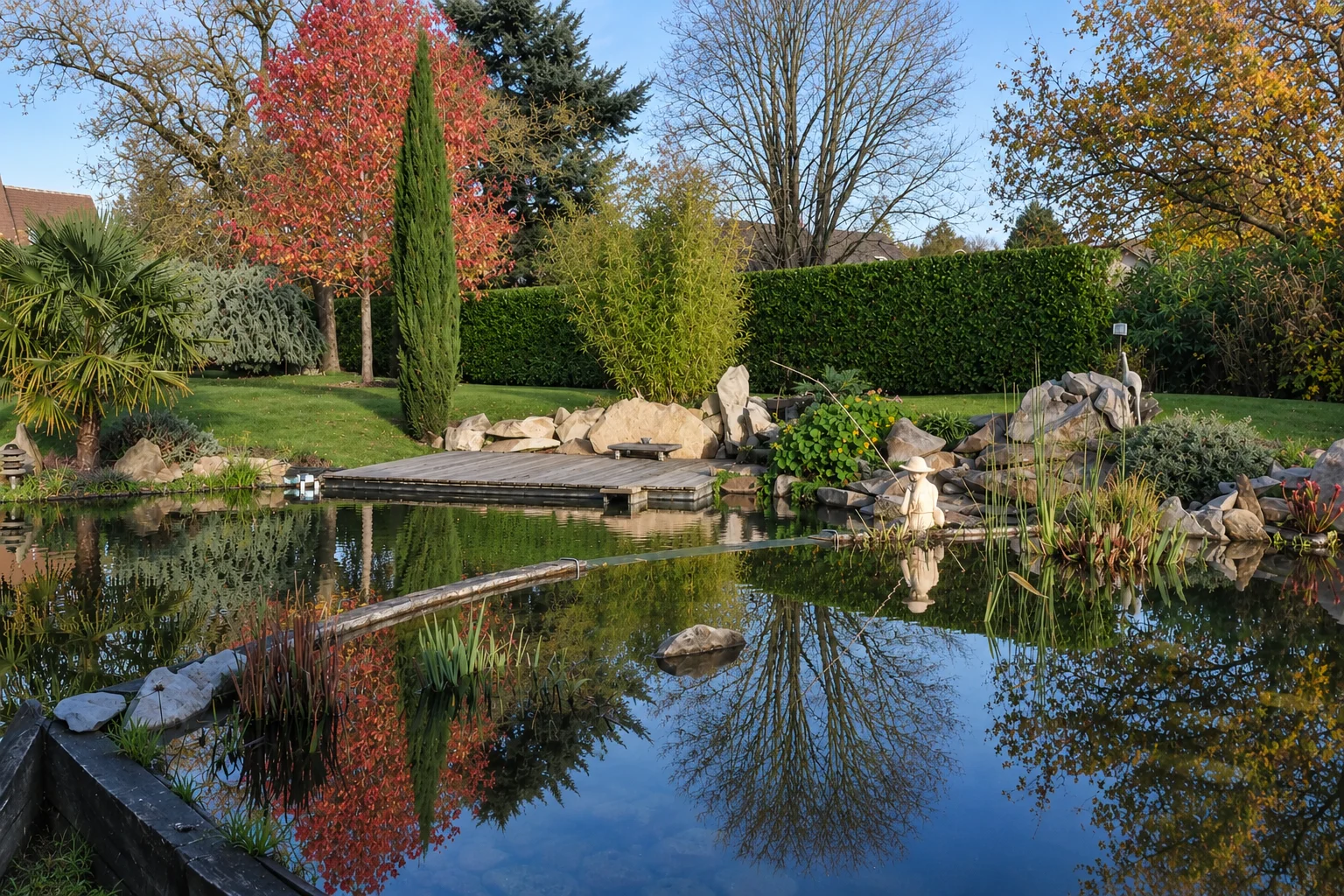 Piscine naturelle avec cascade et lagunage végétalisé