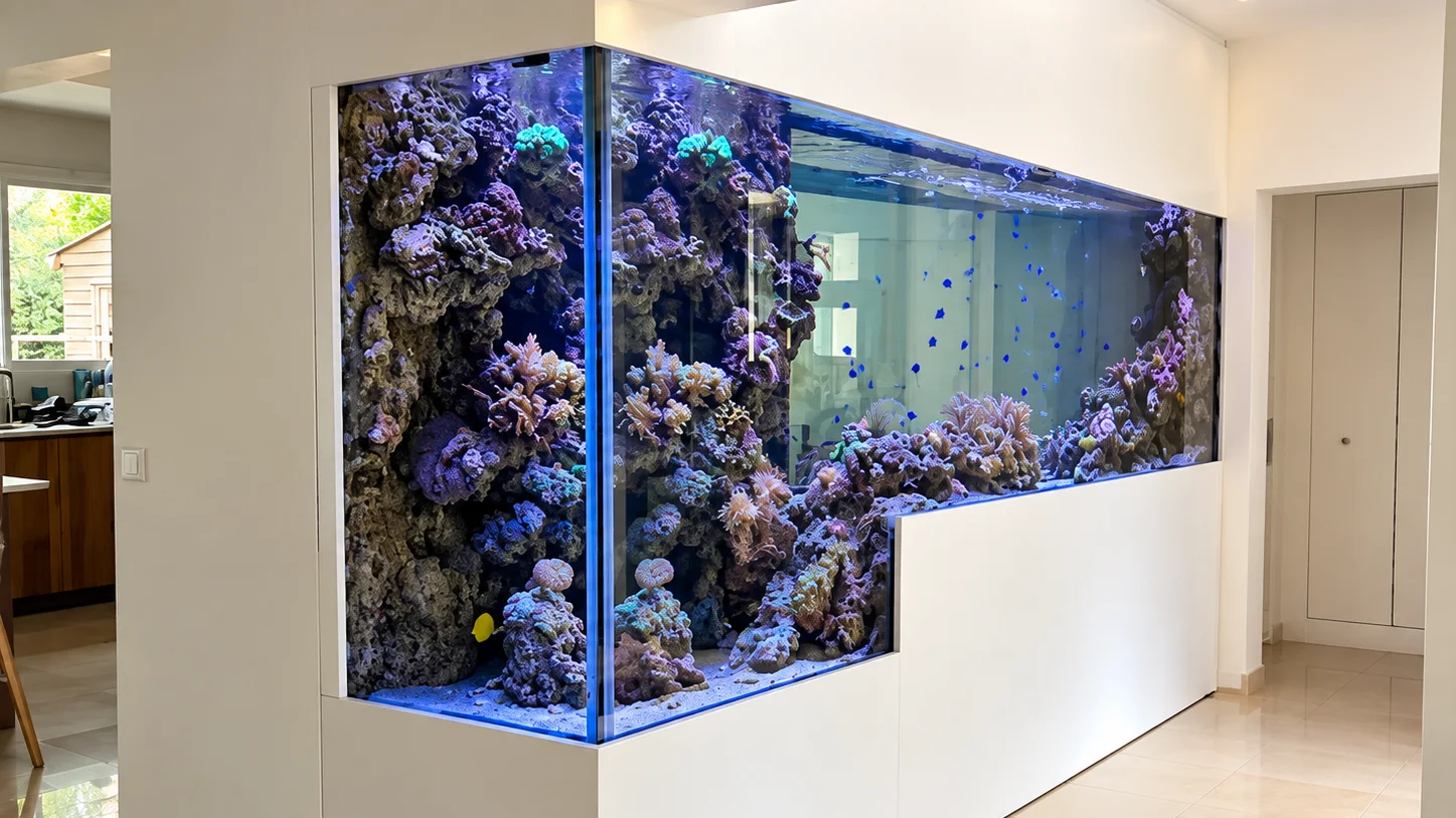 Aquarium récifal fosse falaise double face