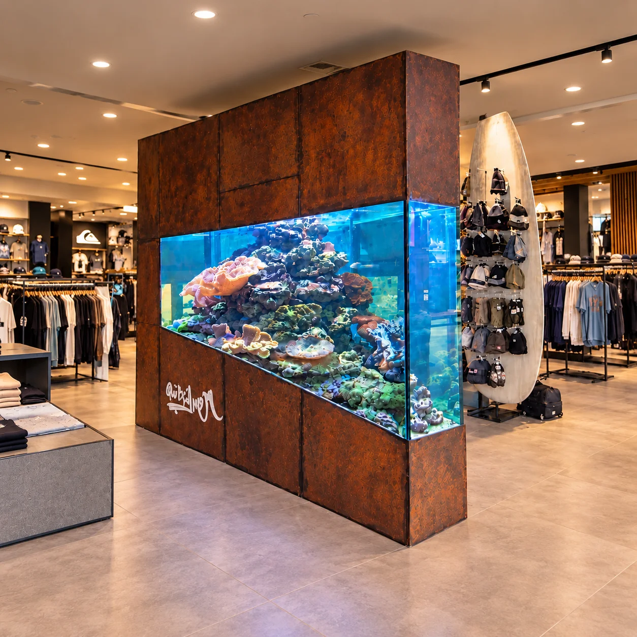 Aquarium sur mesure pour l’enseigne Quiksilver