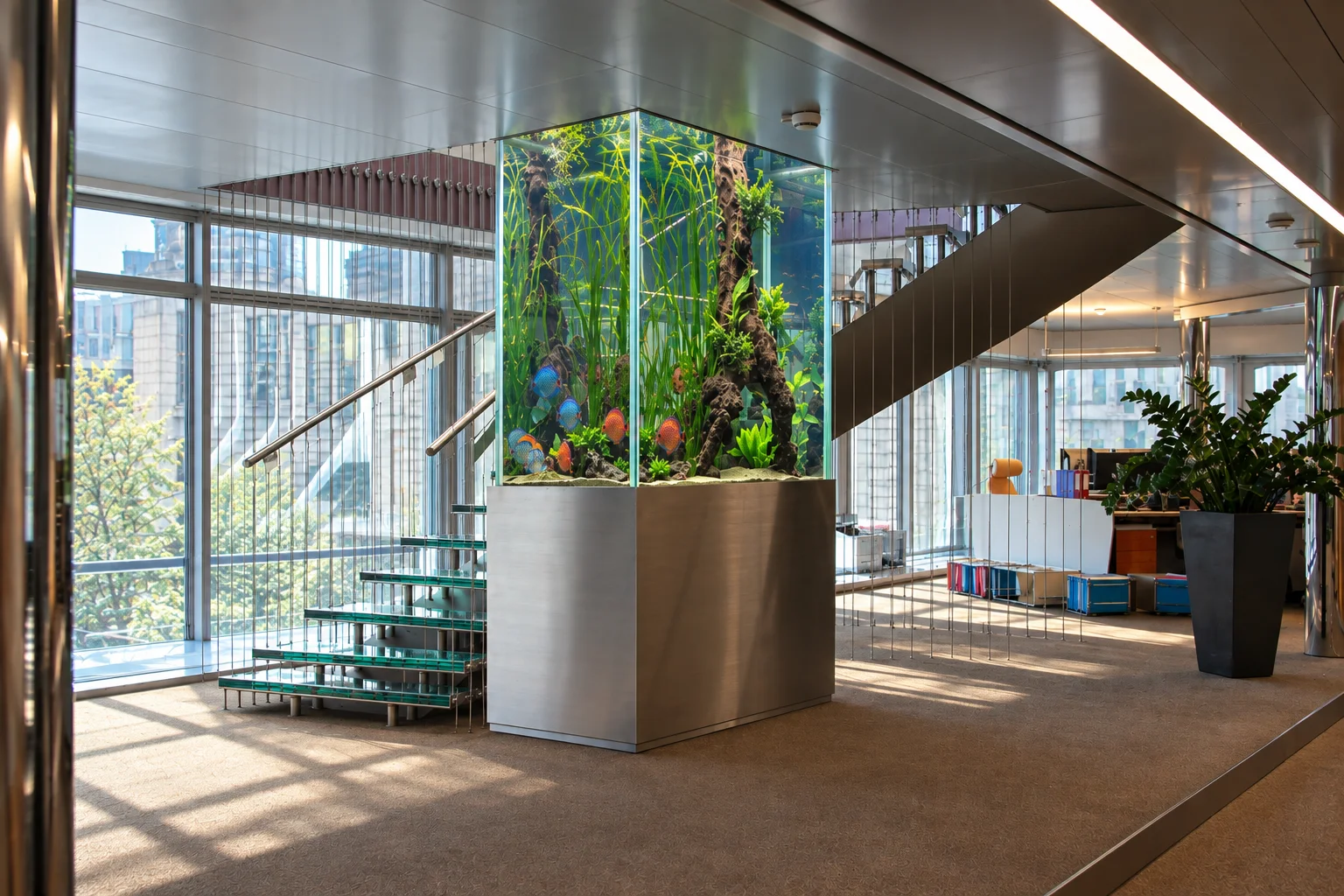 Aquarium récifal et amazonien sur deux niveaux 